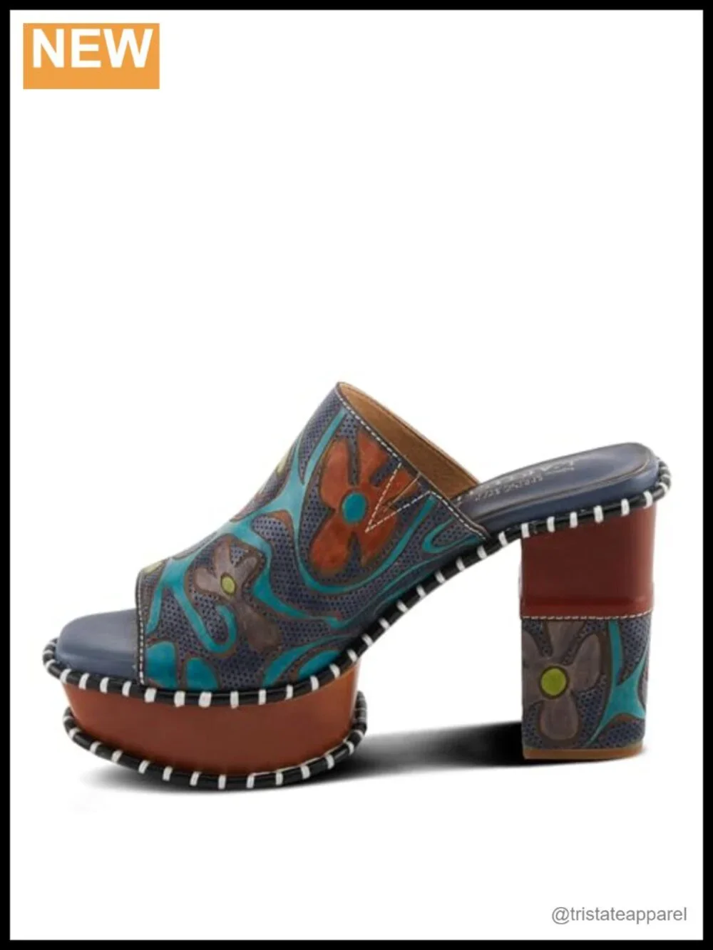 Hand-Painted Leather Platform Slingback Sandals Embroidered Casual